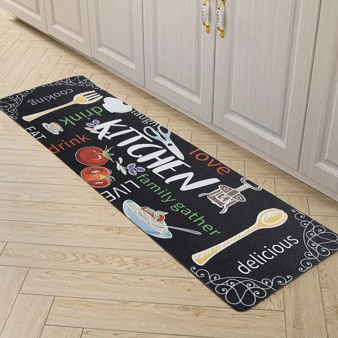 Modern Kitchen Floor Rug Black Living Room Decor Carpet Home Hallway Entrance Kitchenware Printed Balcony Door Anti-Slip Rug