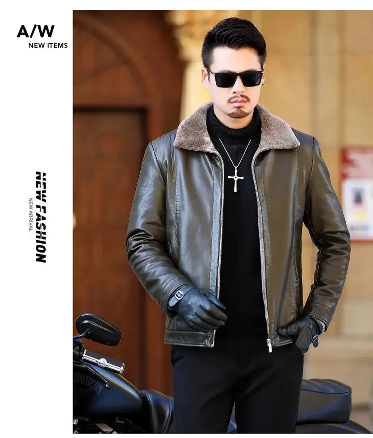 Men's Genuine leather jacket Fur Integrated Jacket Male Winter Sheepskin Jacket Oversized Leather Coats Motorcycle Jacket Man