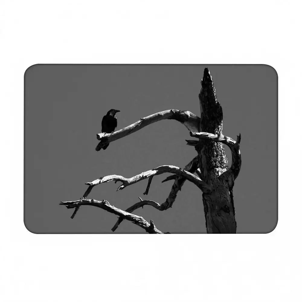 Black And White Mountain Tree Crow Floor Mat Home Bathroom Absorbent Mats Anti-Slip Mats Home Decor Supplies