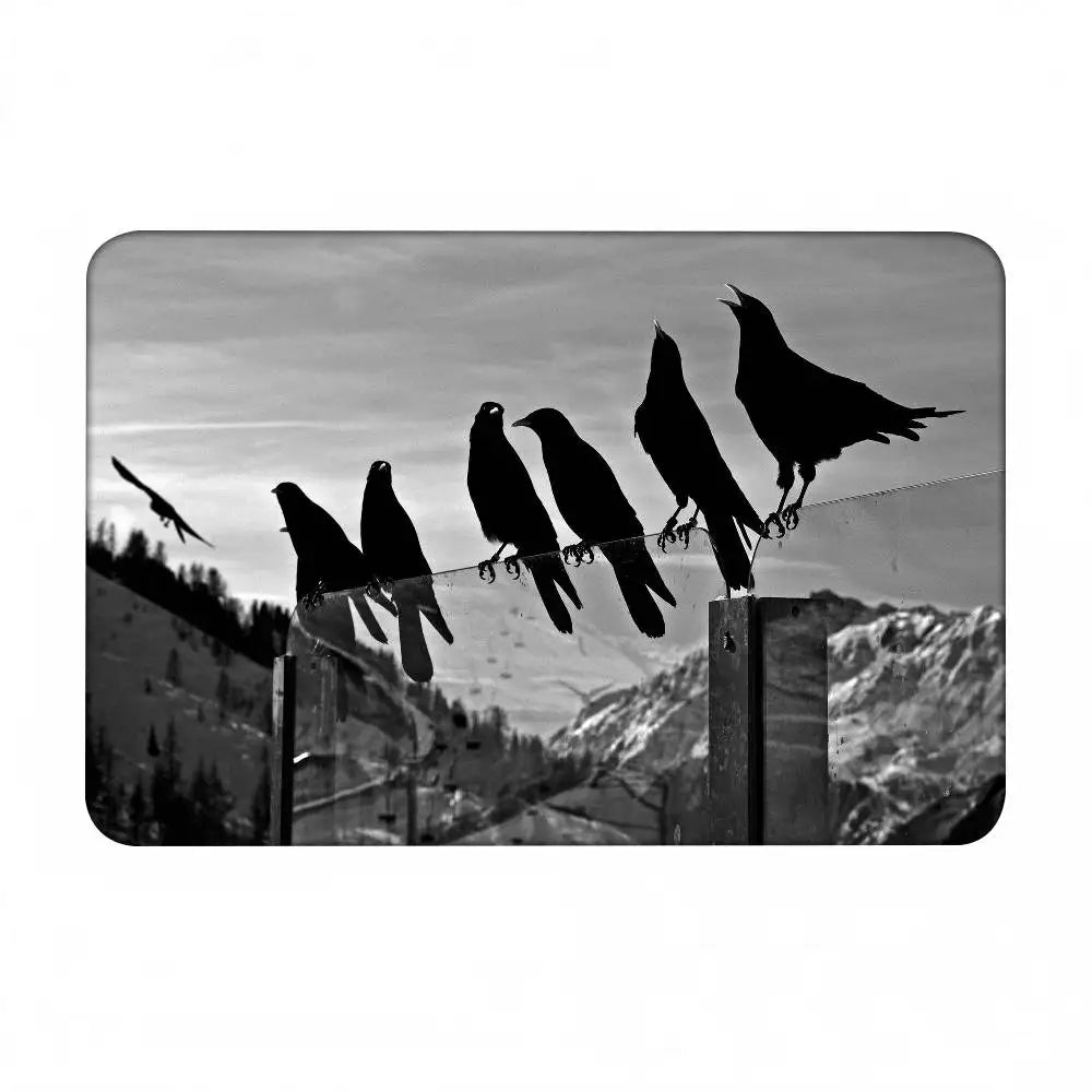 Black And White Mountain Tree Crow Floor Mat Home Bathroom Absorbent Mats Anti-Slip Mats Home Decor Supplies