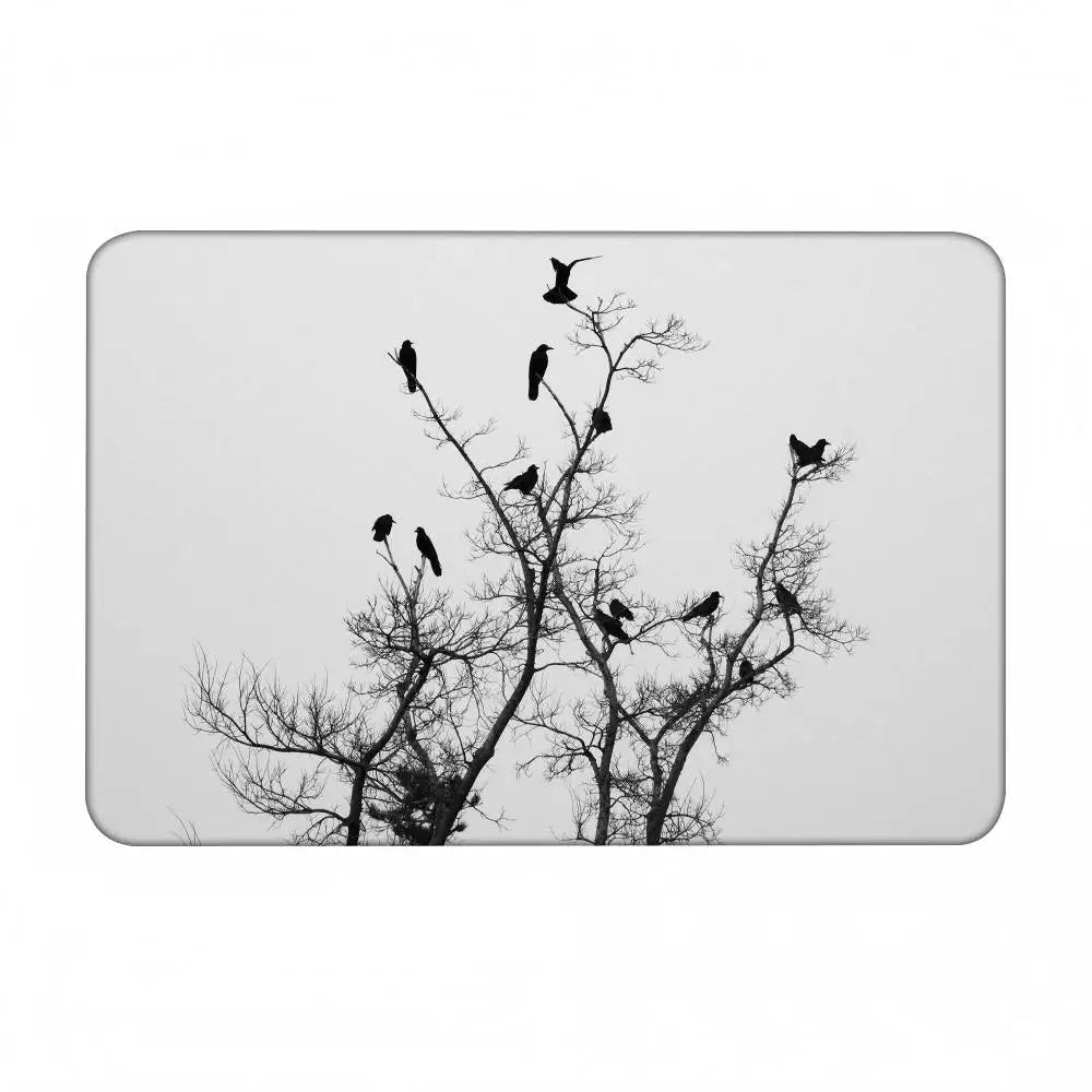 Black And White Mountain Tree Crow Floor Mat Home Bathroom Absorbent Mats Anti-Slip Mats Home Decor Supplies