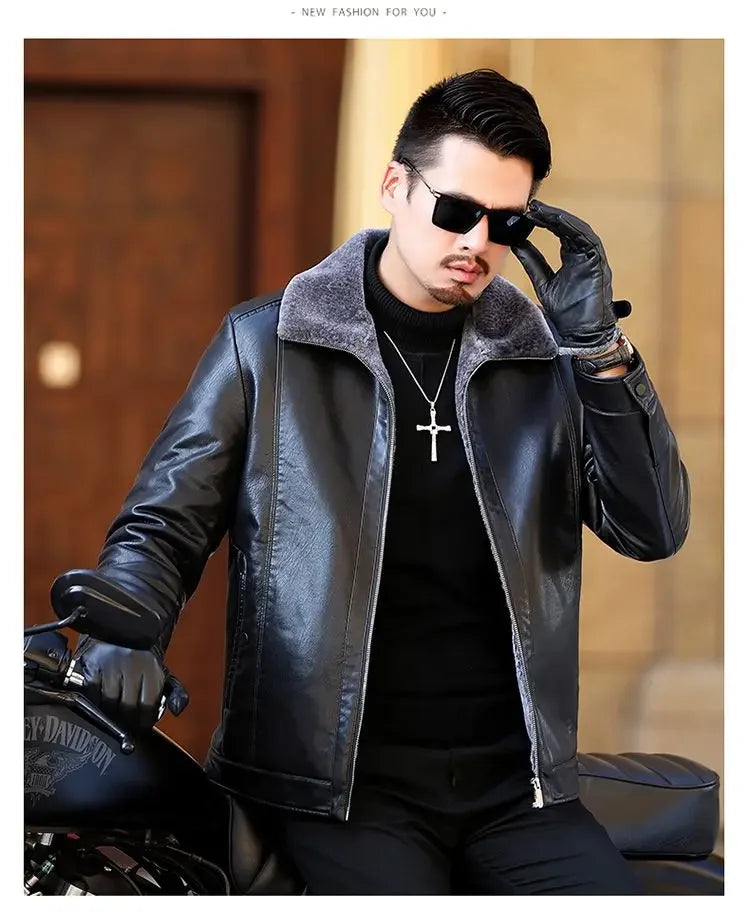 Men's Genuine leather jacket Fur Integrated Jacket Male Winter Sheepskin Jacket Oversized Leather Coats Motorcycle Jacket Man