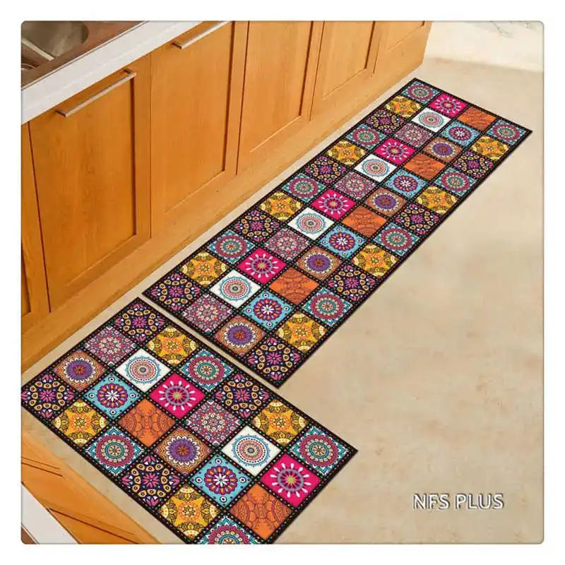 Bohemian Floor Mat Kitchen Carpet 40x60cm 40x120cm Polyester Fiber PVC Dots Anti Slip Hallway Doormat Entrance Door Mat Rug