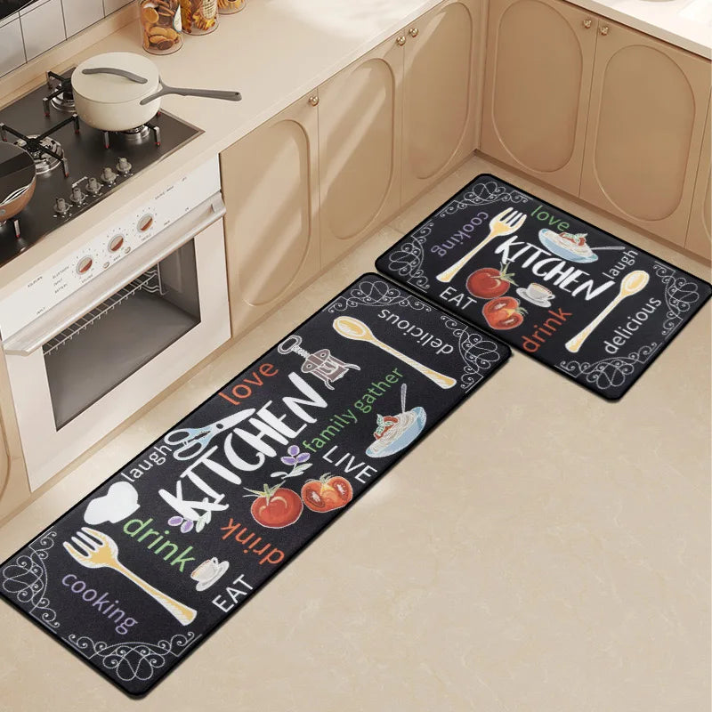 Modern Kitchen Floor Rug Black Living Room Decor Carpet Home Hallway Entrance Kitchenware Printed Balcony Door Anti-Slip Rug