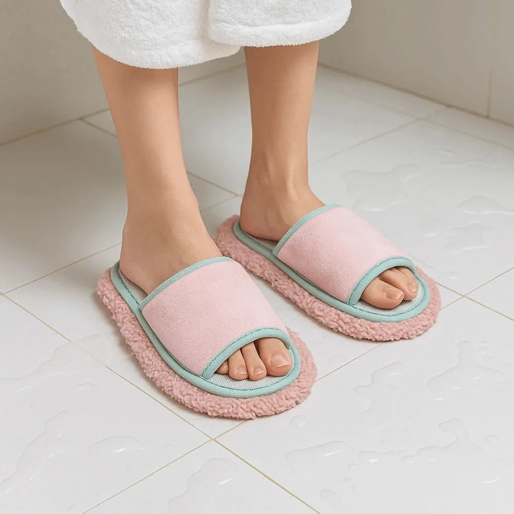 Detachable Microfibre Mop Slippers Washable Soft Floor Mopping Slippers Open Toed Solid Color Lazy Slippers House Floor