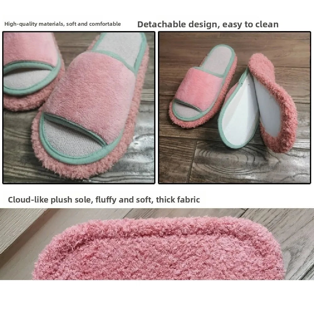Detachable Microfibre Mop Slippers Washable Soft Floor Mopping Slippers Open Toed Solid Color Lazy Slippers House Floor