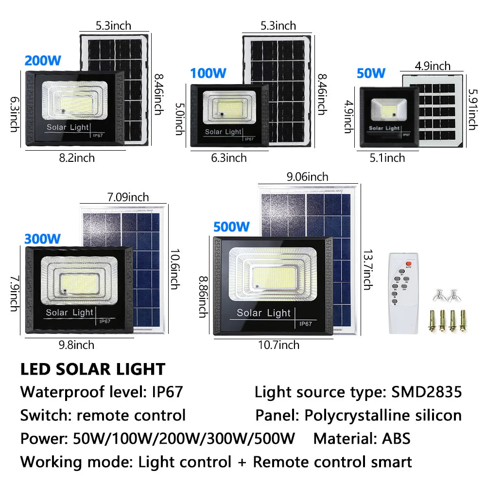 LED Solar Light Flood Lights Outdoor Solar Reflector Spotlights 50w 100w 200w 300w 500w With Remote Control For Garden Street