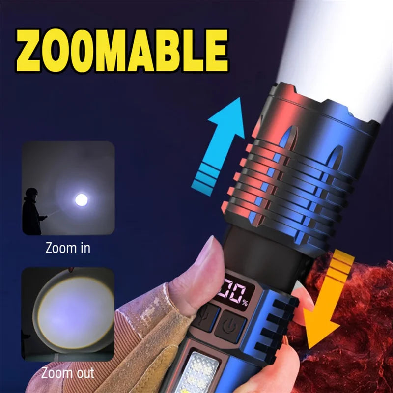 High Power Rechargeable Led Flashlight Very Strong Led Flashlight With Built-in Battery Torch For Fishing Hunting Camping Lanter