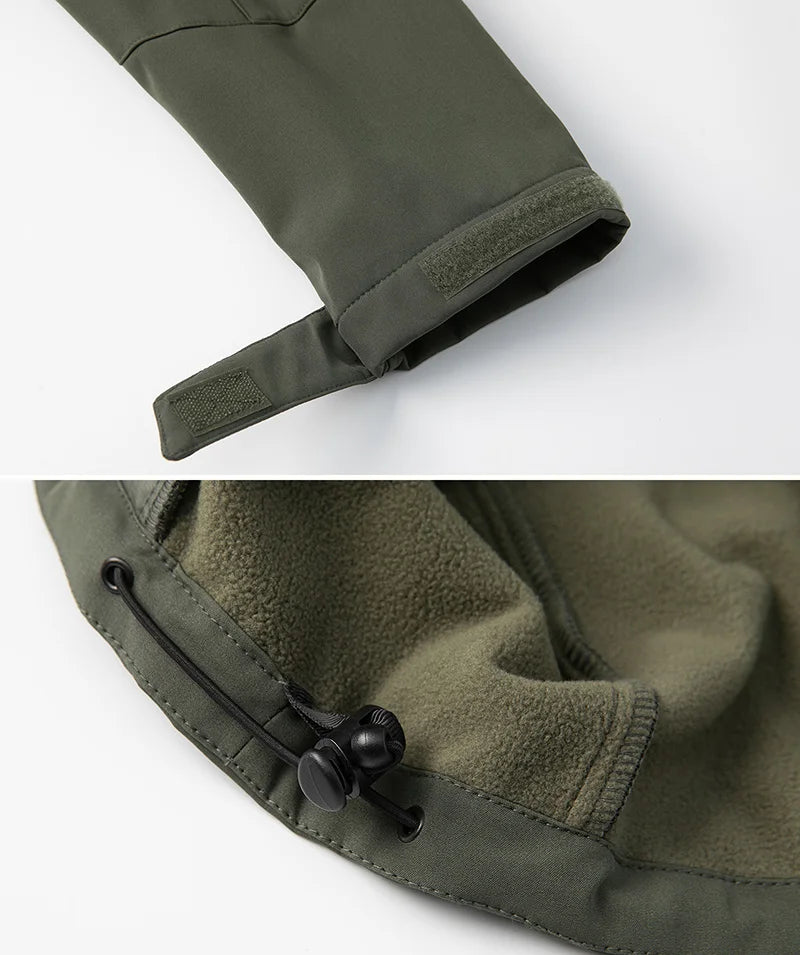 Men's Waterproof Softshell Tactical Jacket Winter Windproof Fleece Hoodie Jacket Outdoor Hiking Skiing Windbreaker Coat