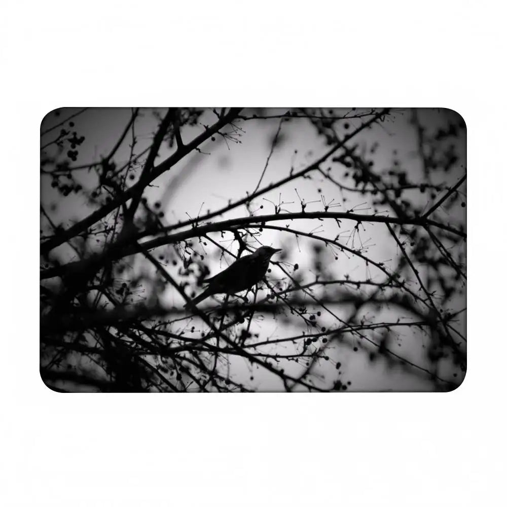 Black And White Mountain Tree Crow Floor Mat Home Bathroom Absorbent Mats Anti-Slip Mats Home Decor Supplies