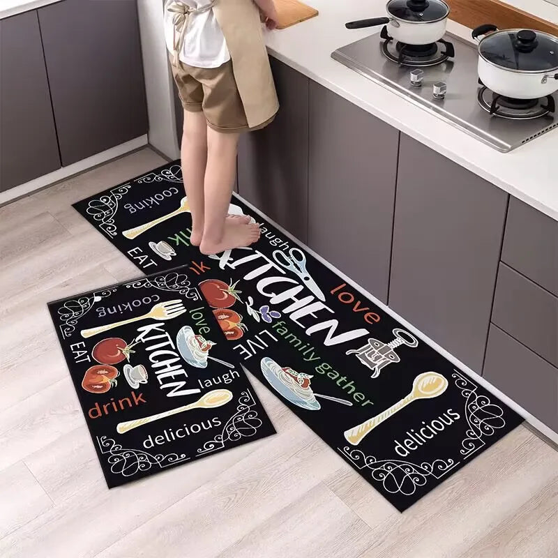 Modern Kitchen Floor Rug Black Living Room Decor Carpet Home Hallway Entrance Kitchenware Printed Balcony Door Anti-Slip Rug