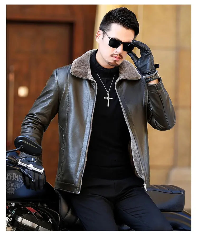 Men's Genuine leather jacket Fur Integrated Jacket Male Winter Sheepskin Jacket Oversized Leather Coats Motorcycle Jacket Man