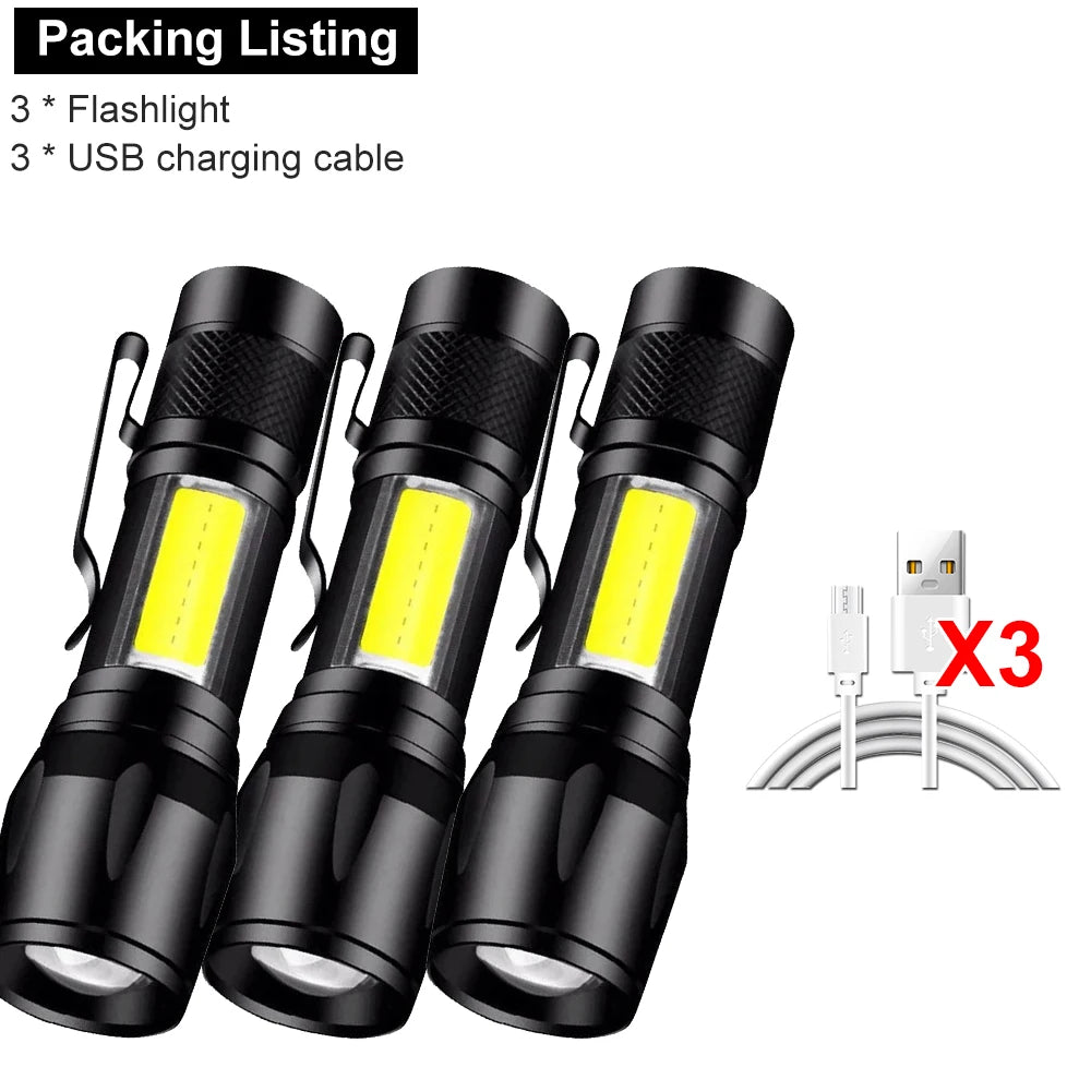 1-5PCS Mini LED Flashlight Zoom Torch COB+XPE Lamp Built-in Battery Lamp Outdoor Waterproof Emergency Pocket Light With Pen Clip