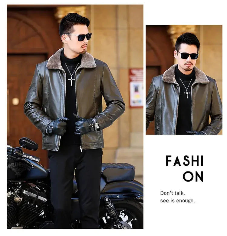 Men's Genuine leather jacket Fur Integrated Jacket Male Winter Sheepskin Jacket Oversized Leather Coats Motorcycle Jacket Man