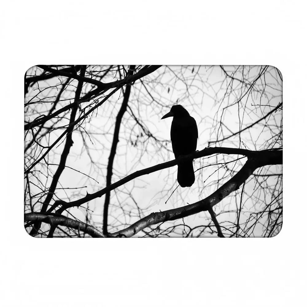 Black And White Mountain Tree Crow Floor Mat Home Bathroom Absorbent Mats Anti-Slip Mats Home Decor Supplies