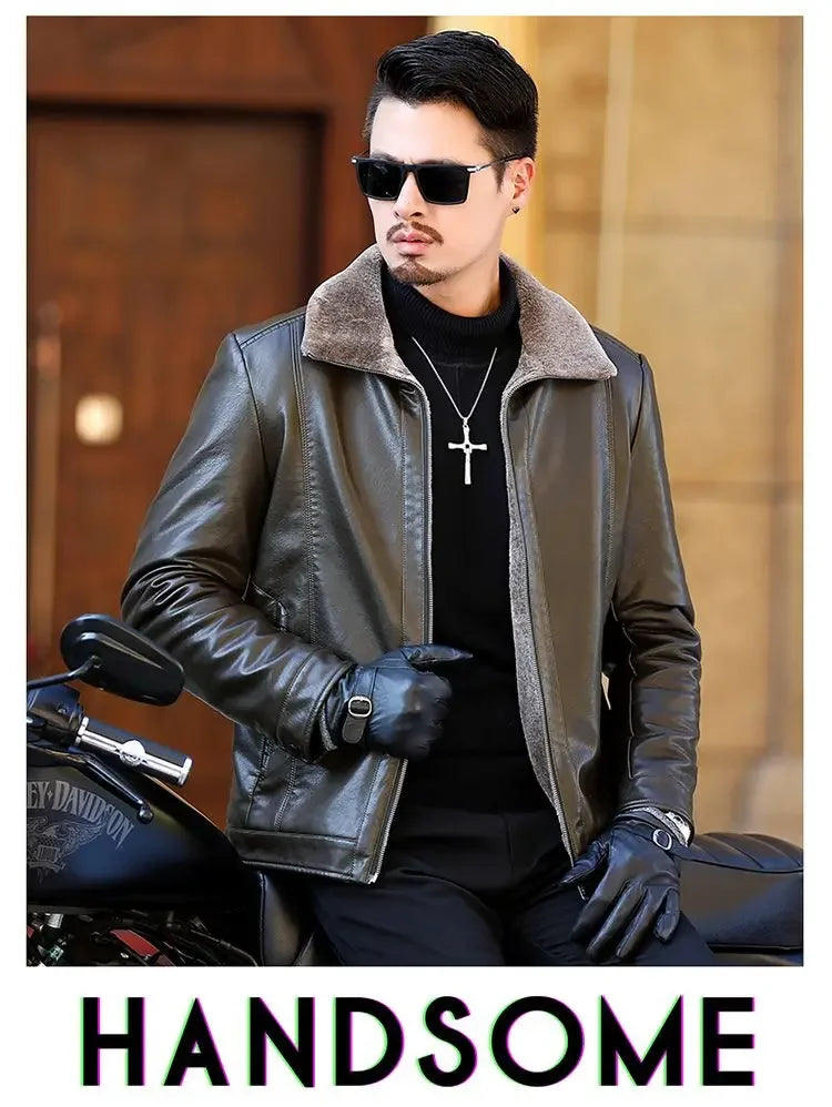 Men's Genuine leather jacket Fur Integrated Jacket Male Winter Sheepskin Jacket Oversized Leather Coats Motorcycle Jacket Man