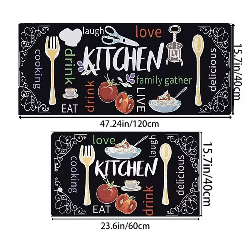 Modern Kitchen Floor Rug Black Living Room Decor Carpet Home Hallway Entrance Kitchenware Printed Balcony Door Anti-Slip Rug
