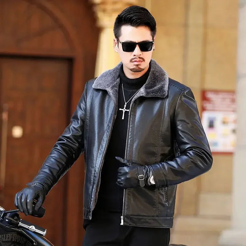 Men's Genuine leather jacket Fur Integrated Jacket Male Winter Sheepskin Jacket Oversized Leather Coats Motorcycle Jacket Man
