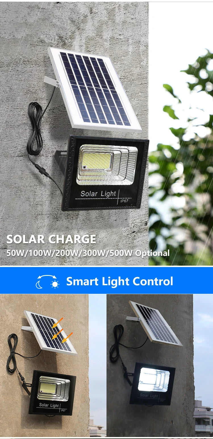 LED Solar Light Flood Lights Outdoor Solar Reflector Spotlights 50w 100w 200w 300w 500w With Remote Control For Garden Street