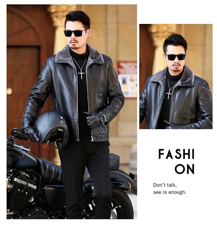 Men's Genuine leather jacket Fur Integrated Jacket Male Winter Sheepskin Jacket Oversized Leather Coats Motorcycle Jacket Man