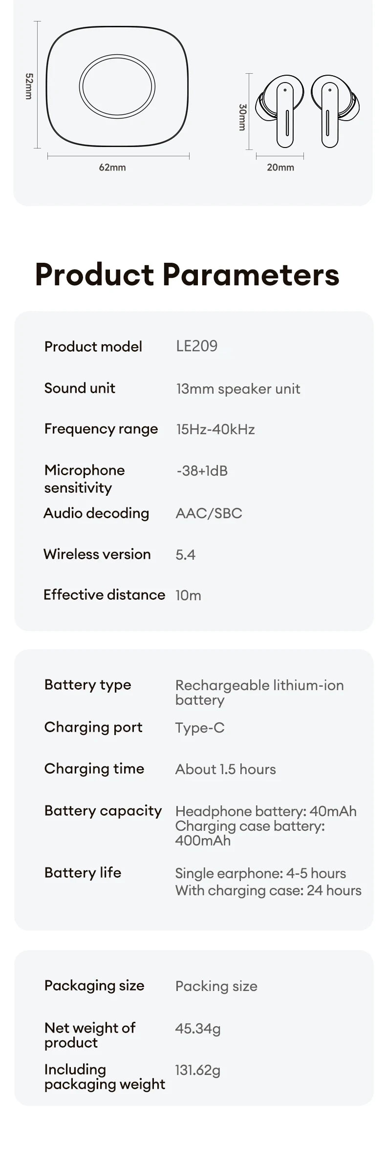 New Lenovo LE209 Wireless Bluetooth Earphone ANC Noise Reduction HiFi Music Bluetooth Headphone 30H Battery Life Gaming Headset