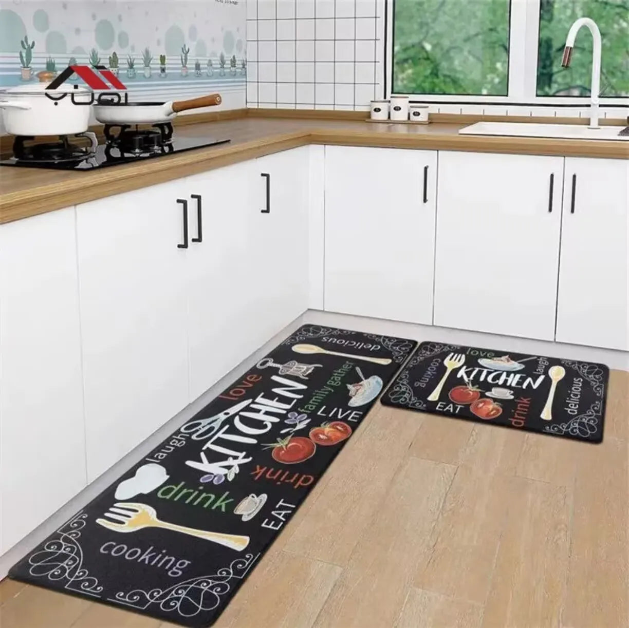 Modern Kitchen Floor Rug Black Living Room Decor Carpet Home Hallway Entrance Kitchenware Printed Balcony Door Anti-Slip Rug