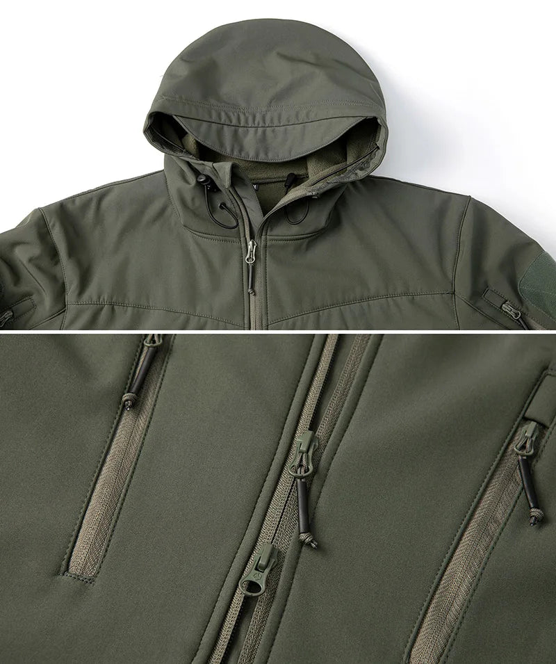 Men's Waterproof Softshell Tactical Jacket Winter Windproof Fleece Hoodie Jacket Outdoor Hiking Skiing Windbreaker Coat