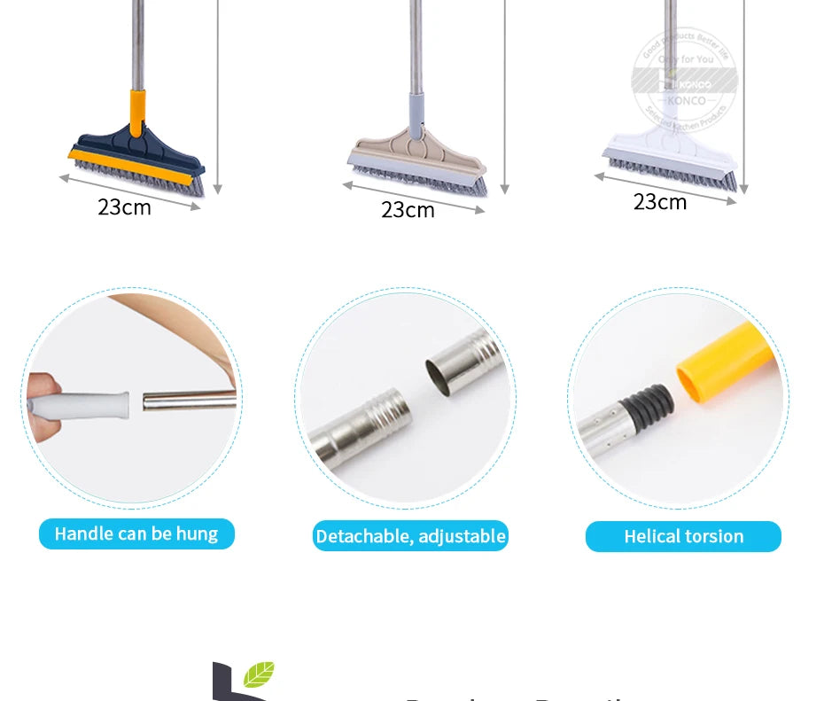 Floor Scrub Brush 2 In 1 Cleaning Brush Long Handle Removable Wiper Magic Broom Brush Squeegee Tile Kitchen Cleaning Tools
