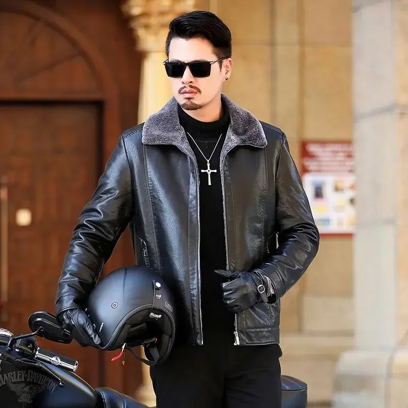 Men's Genuine leather jacket Fur Integrated Jacket Male Winter Sheepskin Jacket Oversized Leather Coats Motorcycle Jacket Man