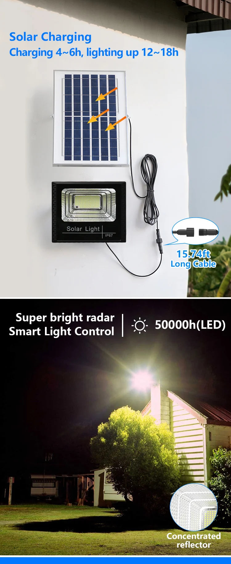 LED Solar Light Flood Lights Outdoor Solar Reflector Spotlights 50w 100w 200w 300w 500w With Remote Control For Garden Street