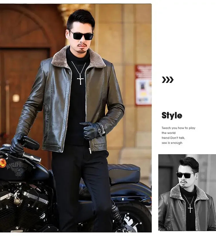Men's Genuine leather jacket Fur Integrated Jacket Male Winter Sheepskin Jacket Oversized Leather Coats Motorcycle Jacket Man
