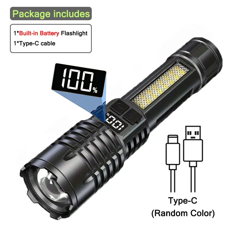High Power Rechargeable Led Flashlight Very Strong Led Flashlight With Built-in Battery Torch For Fishing Hunting Camping Lanter