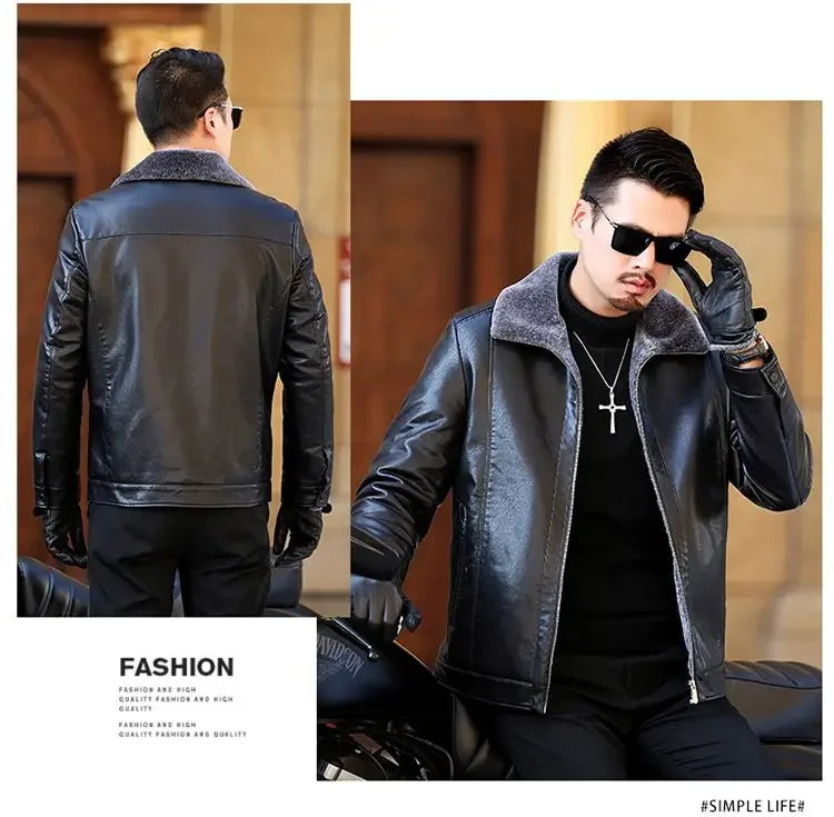 Men's Genuine leather jacket Fur Integrated Jacket Male Winter Sheepskin Jacket Oversized Leather Coats Motorcycle Jacket Man