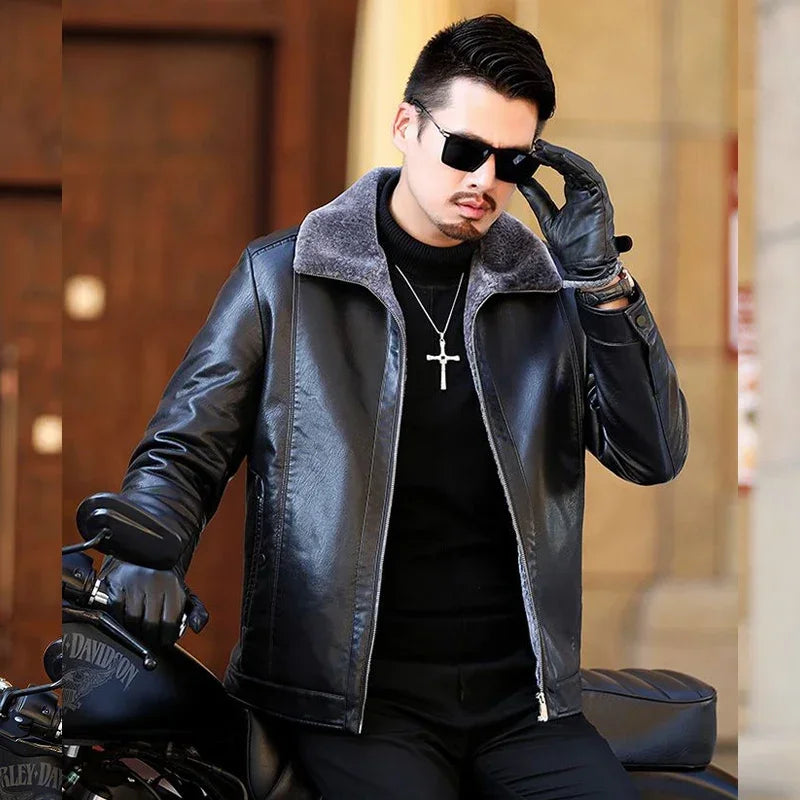 Men's Genuine leather jacket Fur Integrated Jacket Male Winter Sheepskin Jacket Oversized Leather Coats Motorcycle Jacket Man